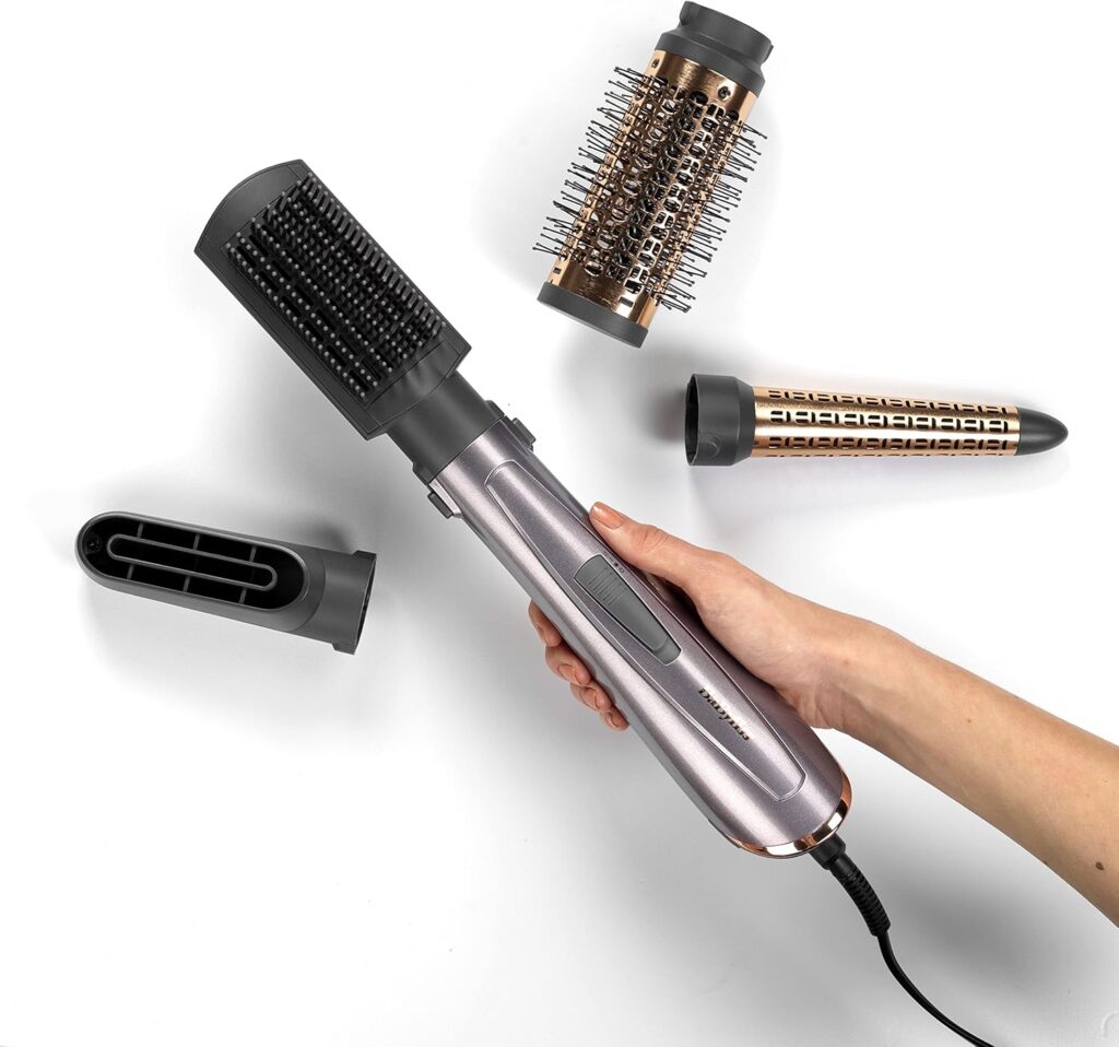 BaByliss Corded Electric Air Styler 1000W, Hair dryer brush, Shape, volume, curl, smooth, dry and style ,1000 watts , Copper, Grey