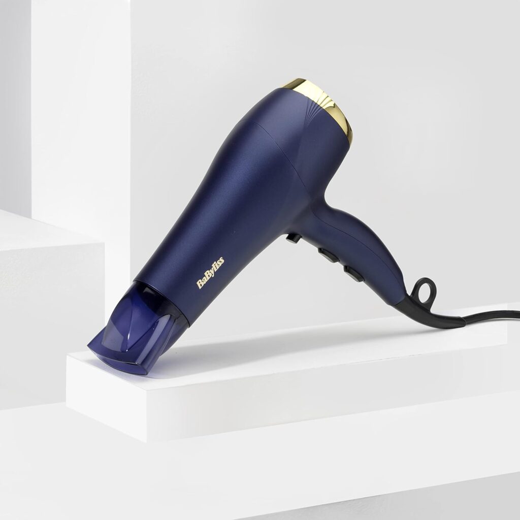 BaByliss Midnight Luxe 2300W Hair Dryer, Ionic Frizz-control, Fast Drying, Professional and Lightweight, 3 heat  2 speed settings, 5781U