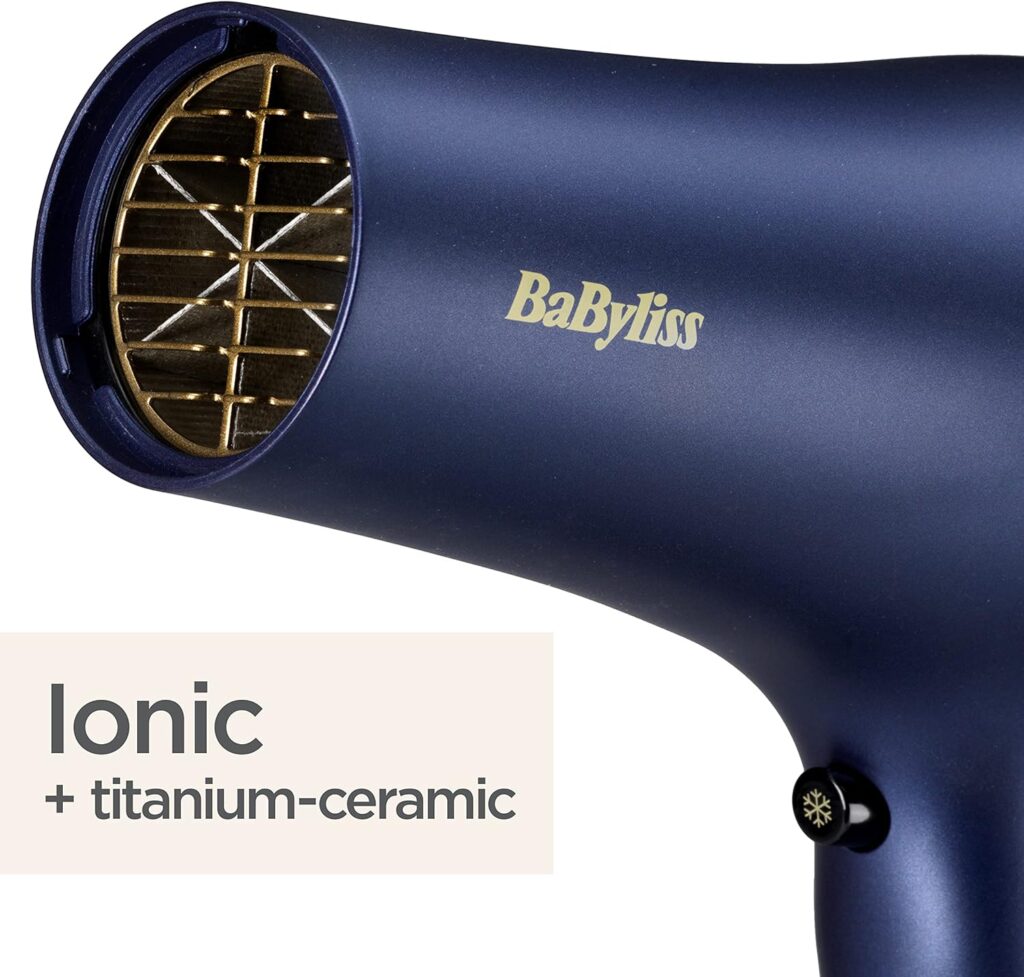 BaByliss Midnight Luxe 2300W Hair Dryer, Ionic Frizz-control, Fast Drying, Professional and Lightweight, 3 heat  2 speed settings, 5781U