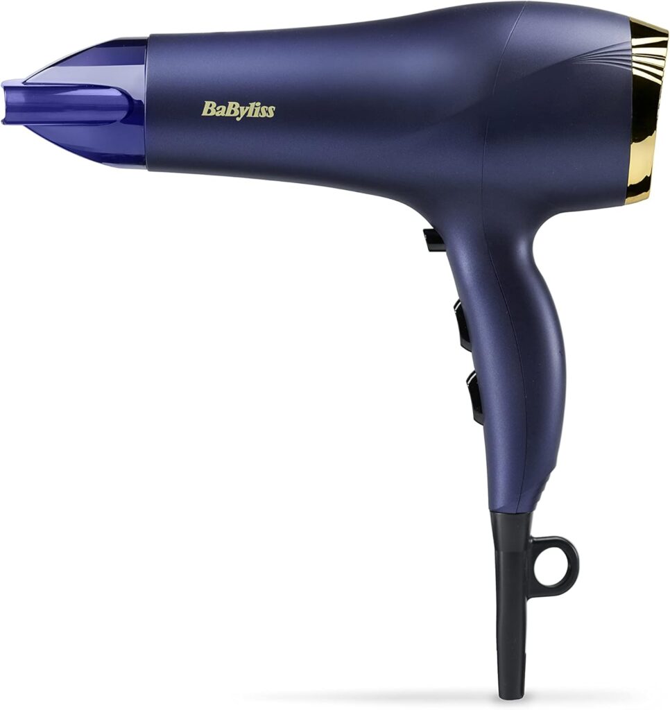 BaByliss Midnight Luxe 2300W Hair Dryer, Ionic Frizz-control, Fast Drying, Professional and Lightweight, 3 heat  2 speed settings, 5781U