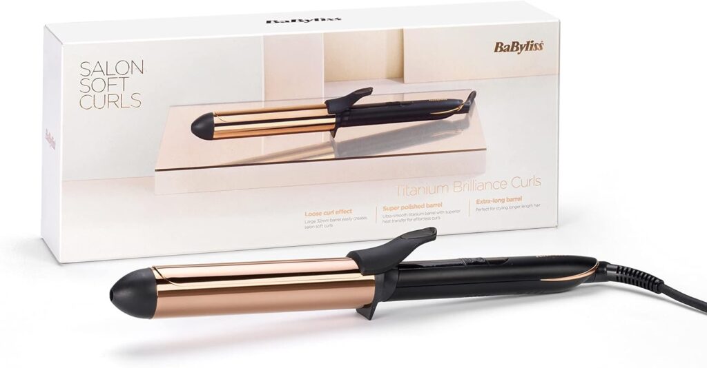 BaByliss Titanium Brilliance Waves wand, Lasting Effortless Waves, 28mm True-Titanium barrel, fast heat up, up to 210C , Black